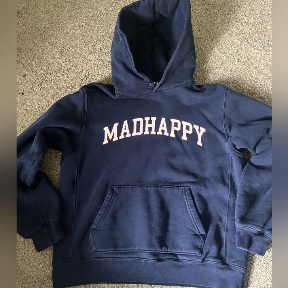 Mad happy navy snap hoodie size medium